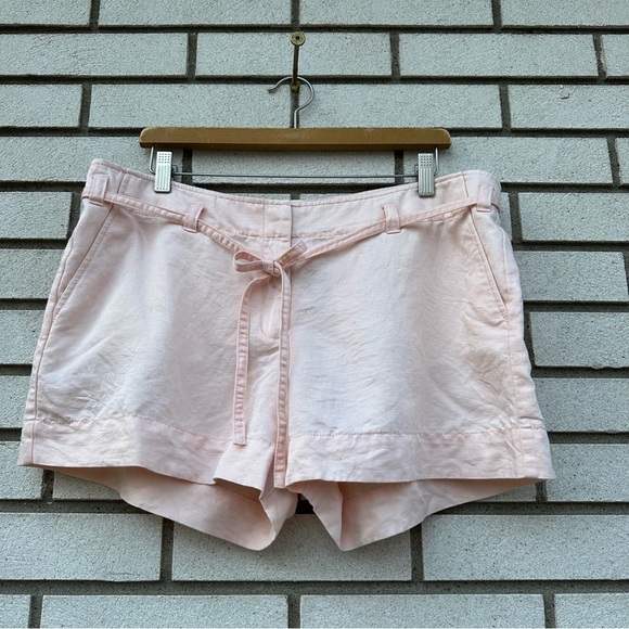 J. Crew Linen Blend Belted Shorts City Fit Pockets Blush Ballet Pastel Pink - Picture 1 of 10